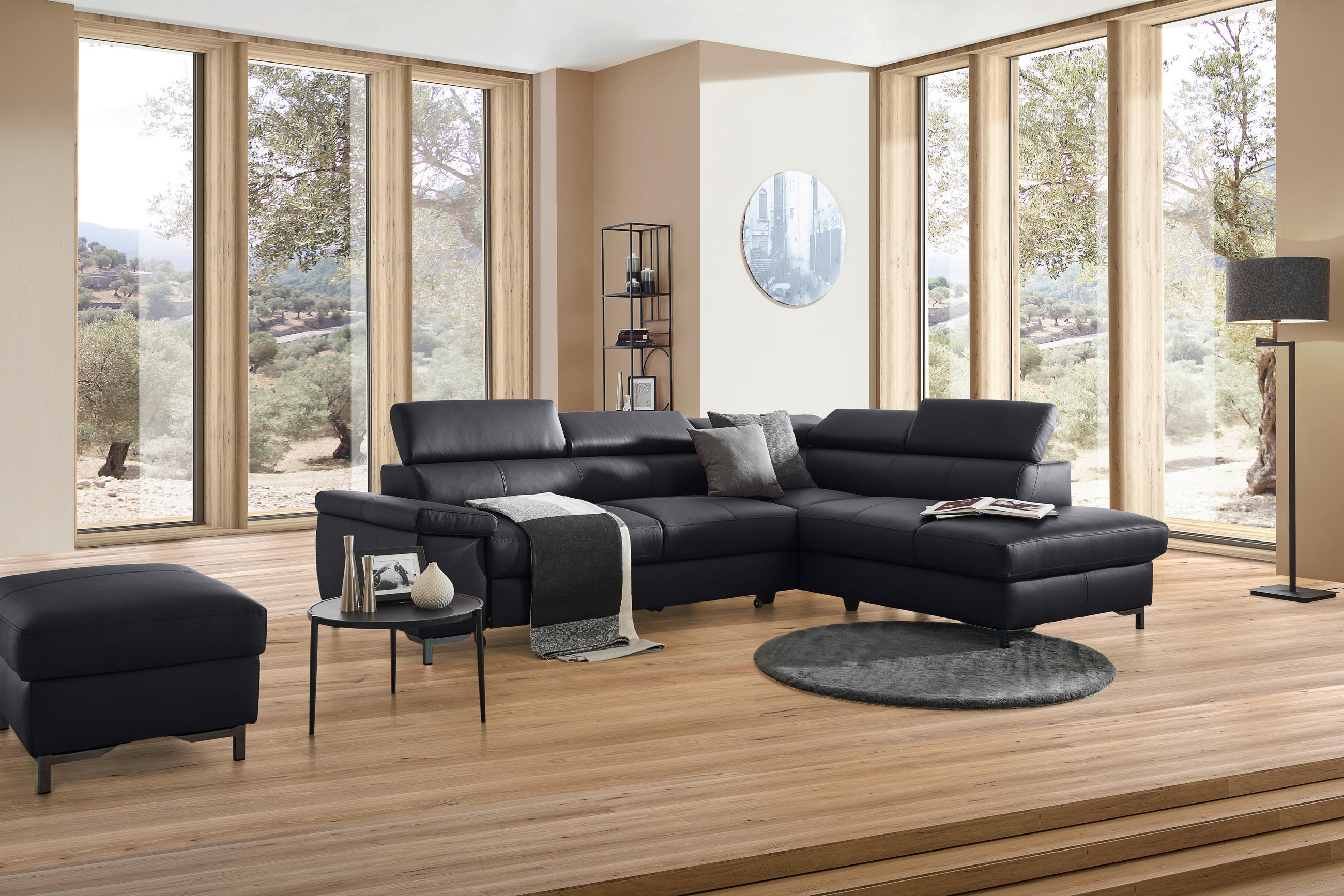 ECKSOFA in Echtleder Schwarz  268/213 cm  - Schwarz, Design, Leder/Metall (268/213cm) - Stylife