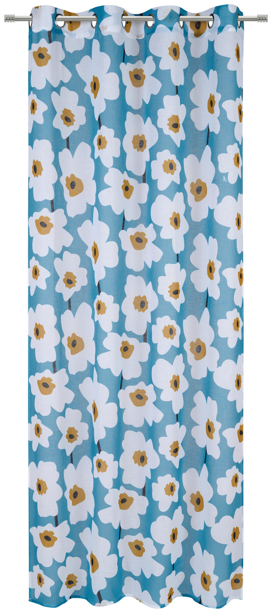 Perdea Cu Inele Tip Capsă semitransparent  - turcoaz, Design, textil (140/245cm) - Esposa