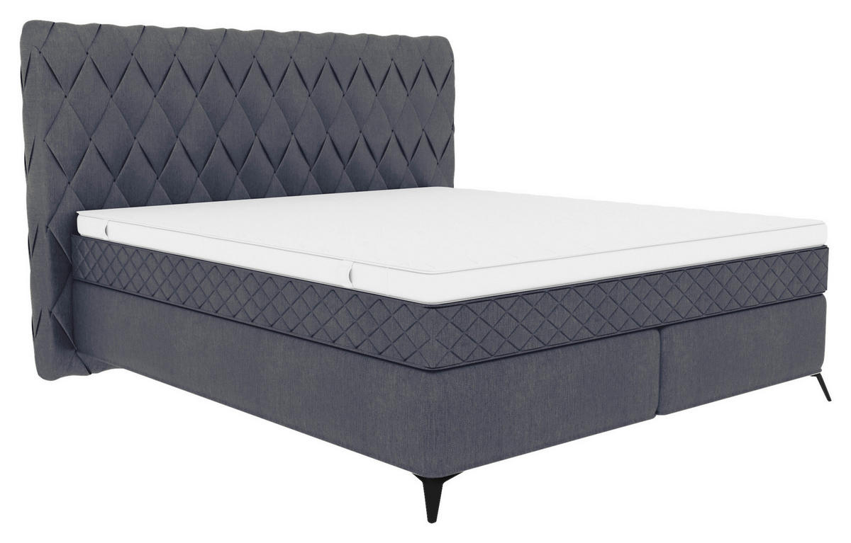 BOXSPRINGBETT 180/200 cm  in Graublau  - Graublau/Schwarz, Design, Textil/Metall (180/200cm) - Boxxx
