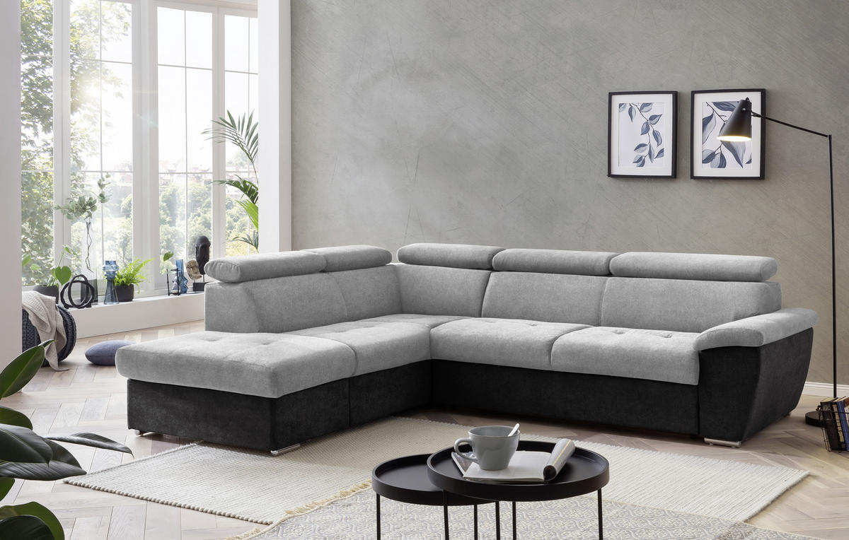 ECKSOFA in Mikrofaser Schwarz, Silberfarben  216/262 cm  - Chromfarben/Silberfarben, Design, Textil/Metall (216/262cm) - Livetastic