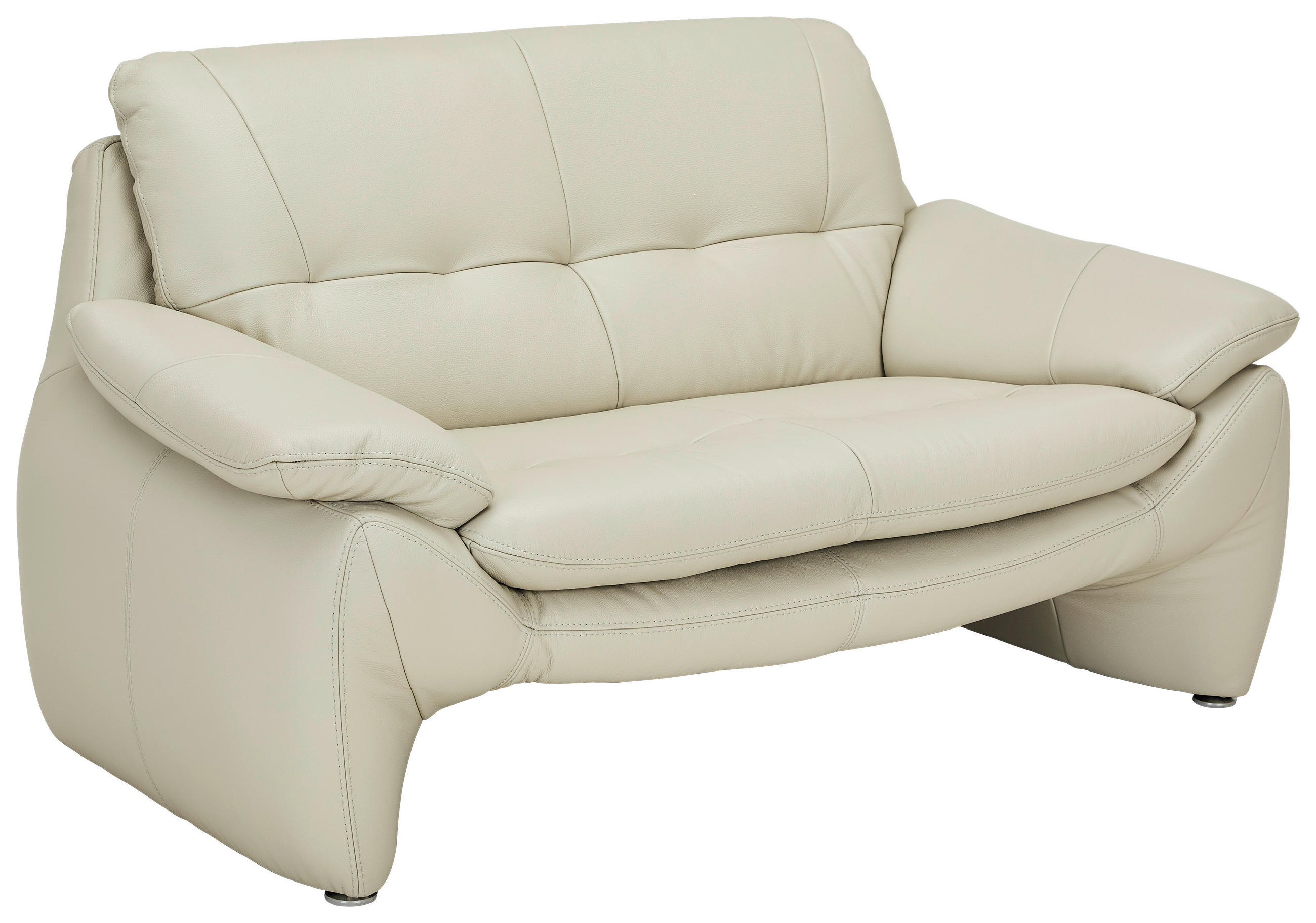 2-SITZER-SOFA in Echtleder Hellgrau  - Silberfarben/Hellgrau, Konventionell, Leder/Metall (154/91/86cm) - Livetastic