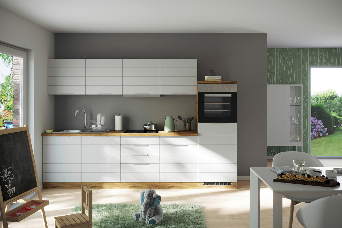 KÜCHENLEERBLOCK 300 cm   in Weiß, Eiche Wotan  - Eiche Wotan/Weiß, Design, Holzwerkstoff/Metall (300cm) - Held