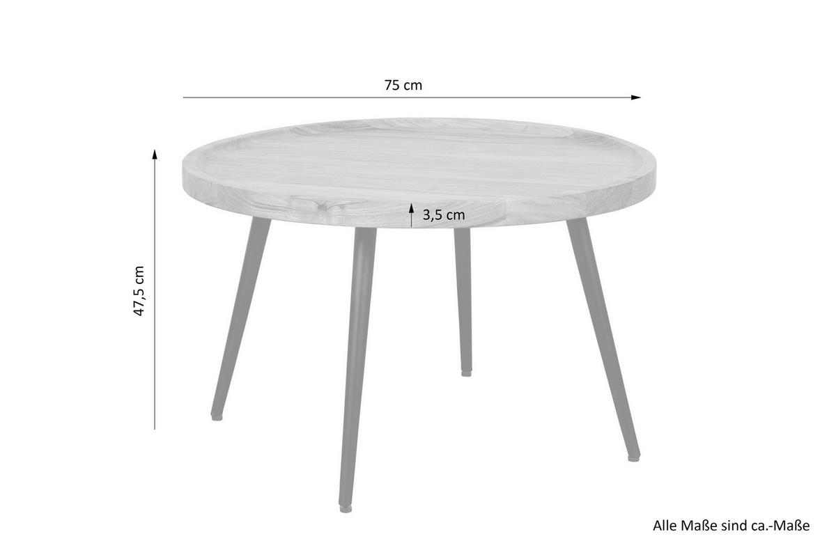 COUCHTISCH Akazie vollmassiv rund Akaziefarben  - Schwarz/Akaziefarben, Design, Holz/Metall (75/47,5cm) - Livetastic