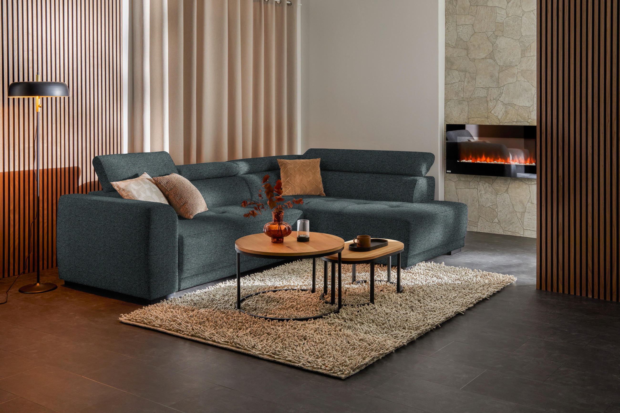 ECKSOFA in Struktur Dunkelgrau  284/205 cm  - Dunkelgrau/Schwarz, Design, Kunststoff/Textil (284/205cm) - Xora
