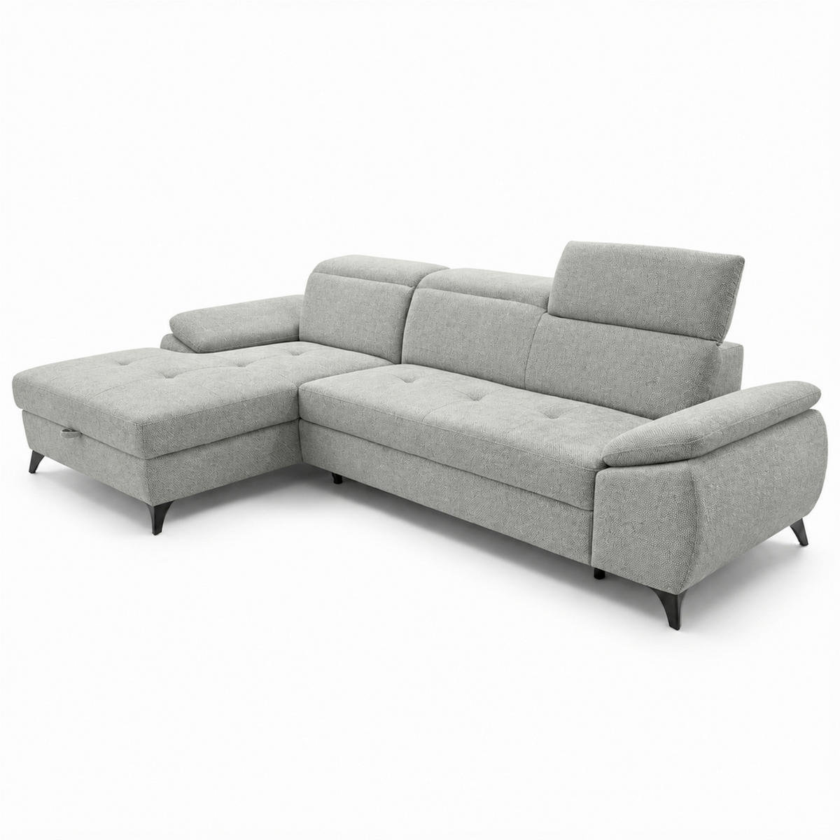 ECKSOFA TAOS Hellgrau Struktur Bettkasten, Rücken echt, Kopfteilverstellung, Stauraum  - Hellgrau/Schwarz, Basics, Holz/Textil (281/166cm) - MID.YOU