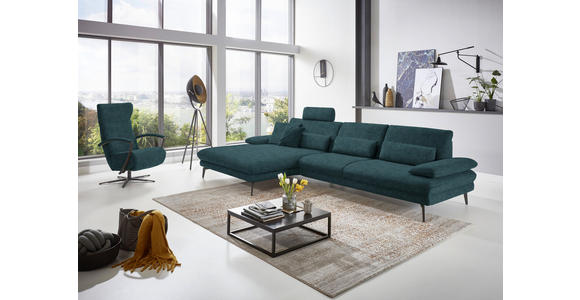 ECKSOFA in Velours Petrol 180/310 cm - Petrol/Schwarz, Design, Textil/Metall (180/310cm) - Dieter Knoll