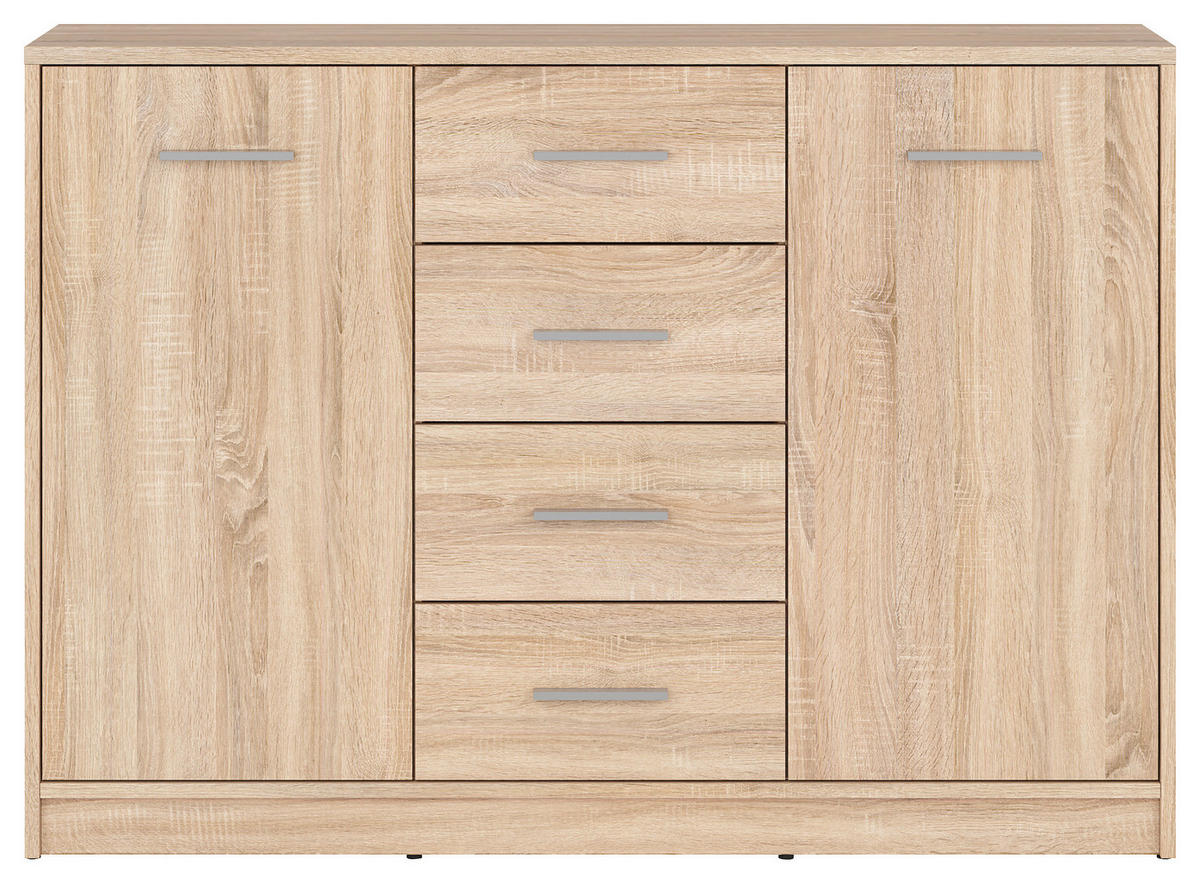 KOMODA, dub sonoma, 118,5/84/34 cm - čierna/strieborná, Design, kompozitné drevo/plast (118,5/84/34cm)