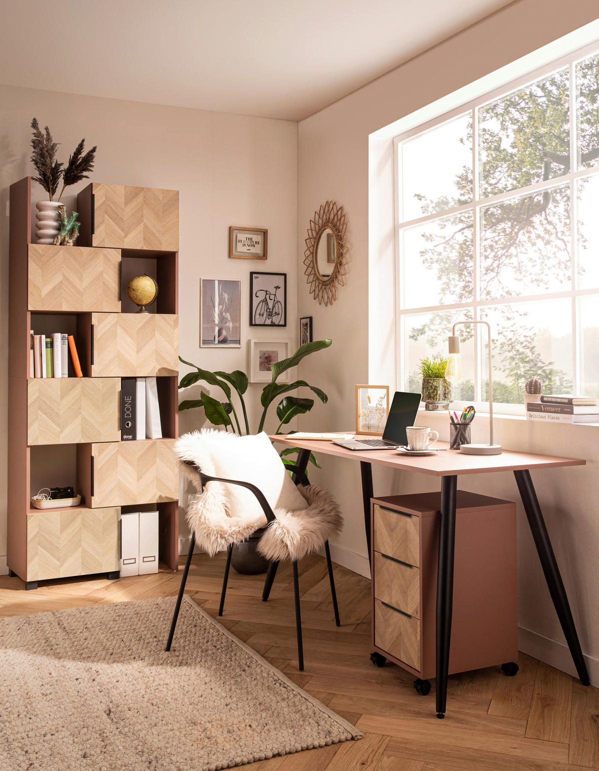 SCHREIBTISCH 138/60/73,6 cm Mauve justierbare Füße  - Mauve/Schwarz, Basics, Holzwerkstoff/Metall (138/60/73,6cm) - MID.YOU