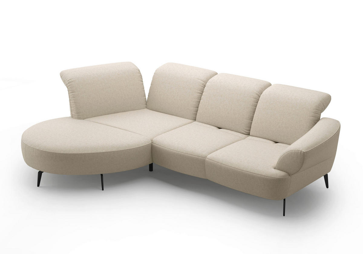ECKSOFA DANCE E Creme Flachgewebe  - Creme/Schwarz, MODERN, Textil/Metall (208/313cm) - Sit & More
