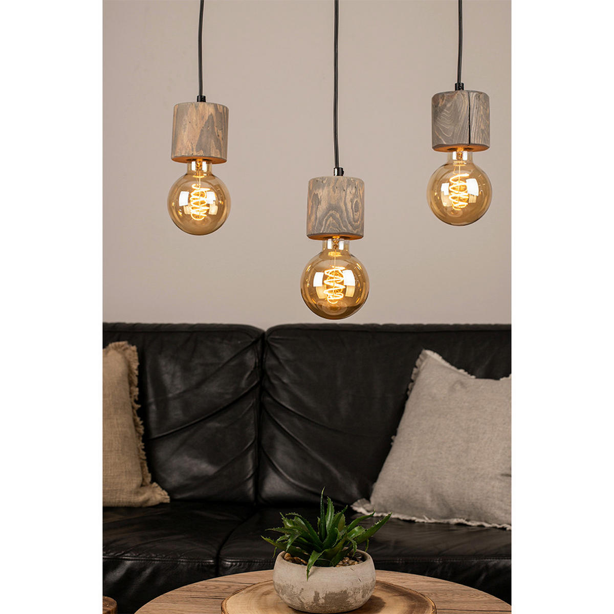 HÄNGELEUCHTE 70/140 cm  - Hellgrau/Schwarz, Natur, Holz/Metall (70/140cm)