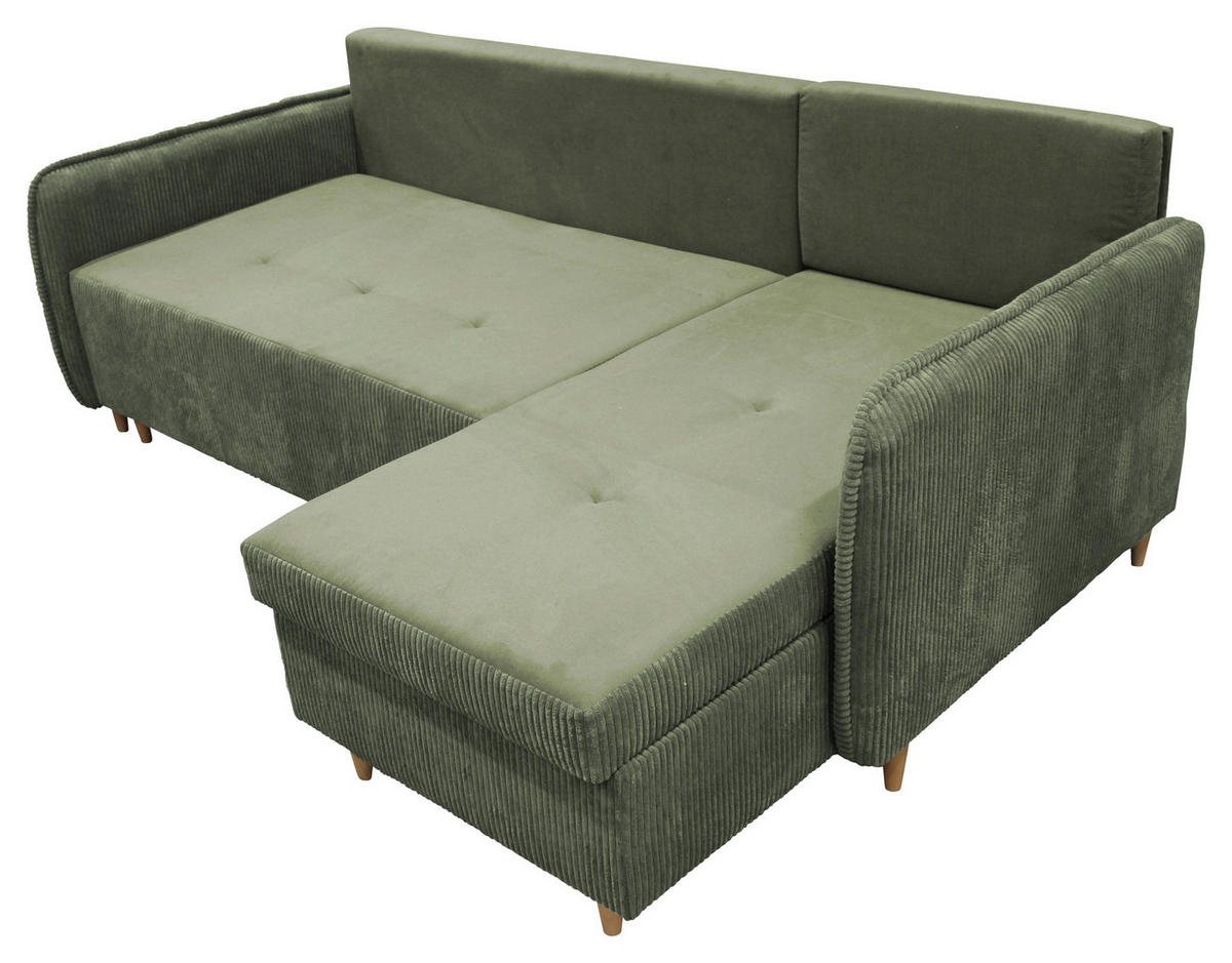 ECKSOFA TEDDY Mintgrün Cord, Bouclé Zierkissen, Rückenkissen, Bettkasten  - Naturfarben/Mintgrün, Design, Holz/Textil (215/142cm) - MID.YOU