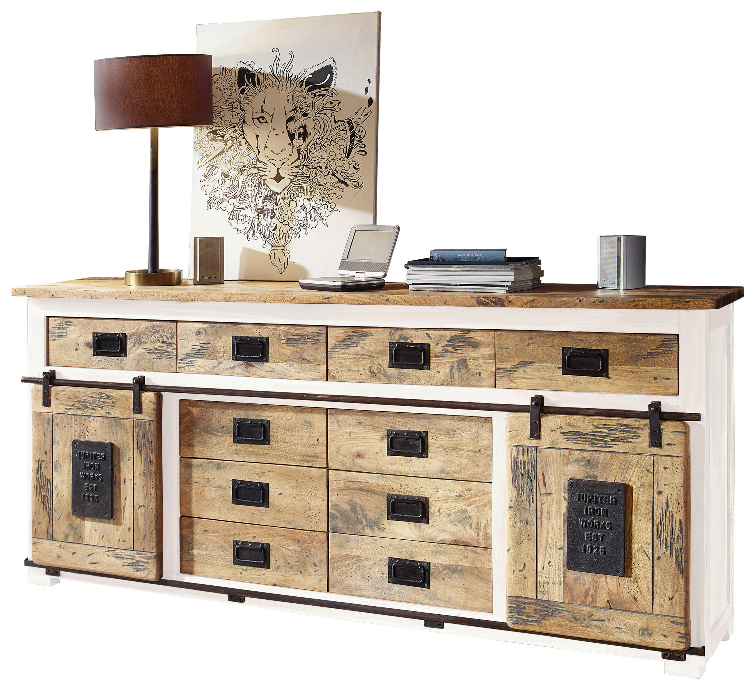 Livetastic Sideboard Braun, Schwarz, Weiß 200x90x45 cm