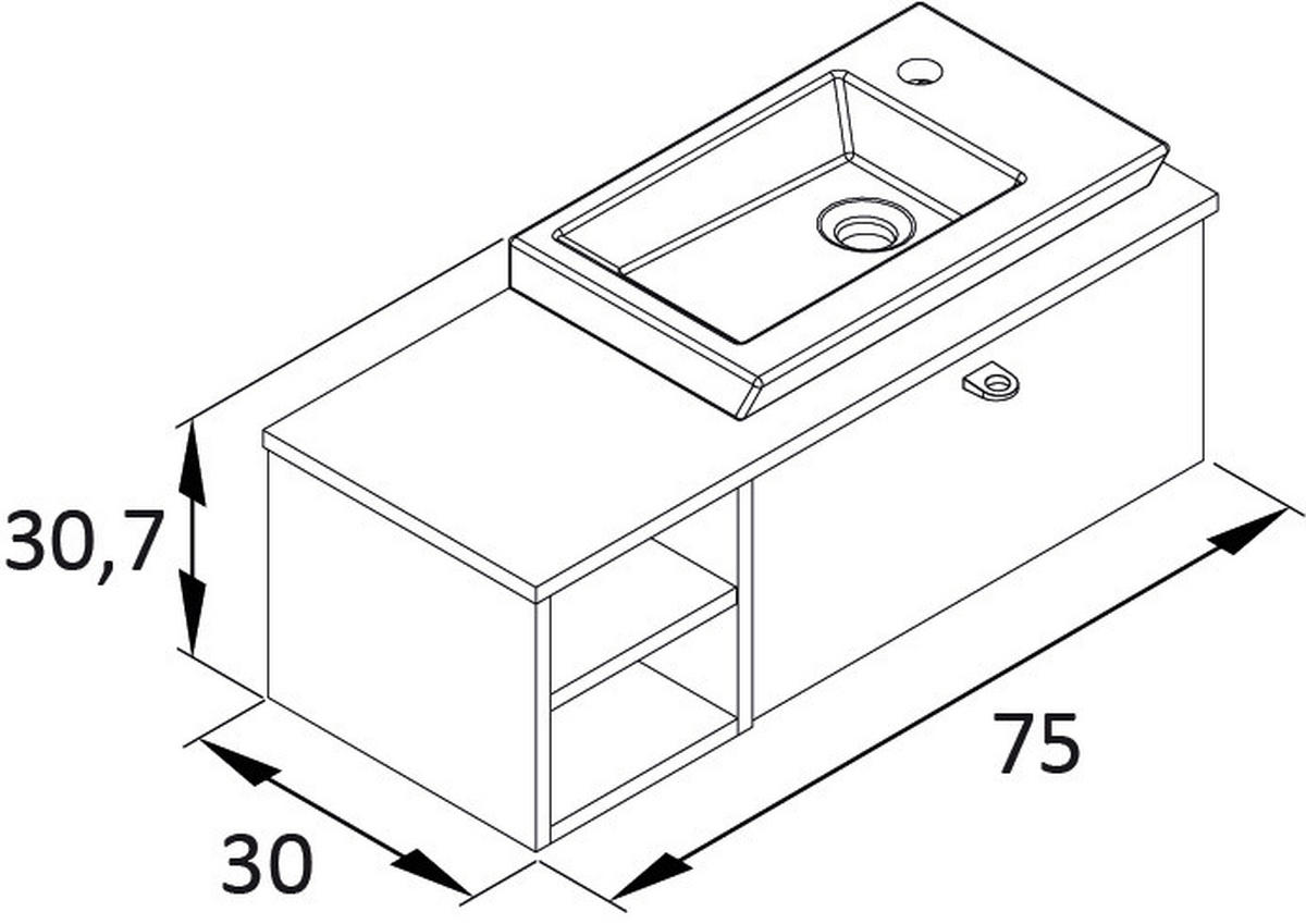 WASCHTISCHKOMBI 75 cm  - Weiß Hochglanz/Anthrazit, KONVENTIONELL, Keramik/Holzwerkstoff (75cm) - Stylife