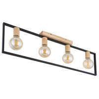 DECKENLEUCHTE    90/6,5/26 cm  - Schwarz/Braun, Konventionell, Holz/Metall (90/6,5/26cm) - Globo