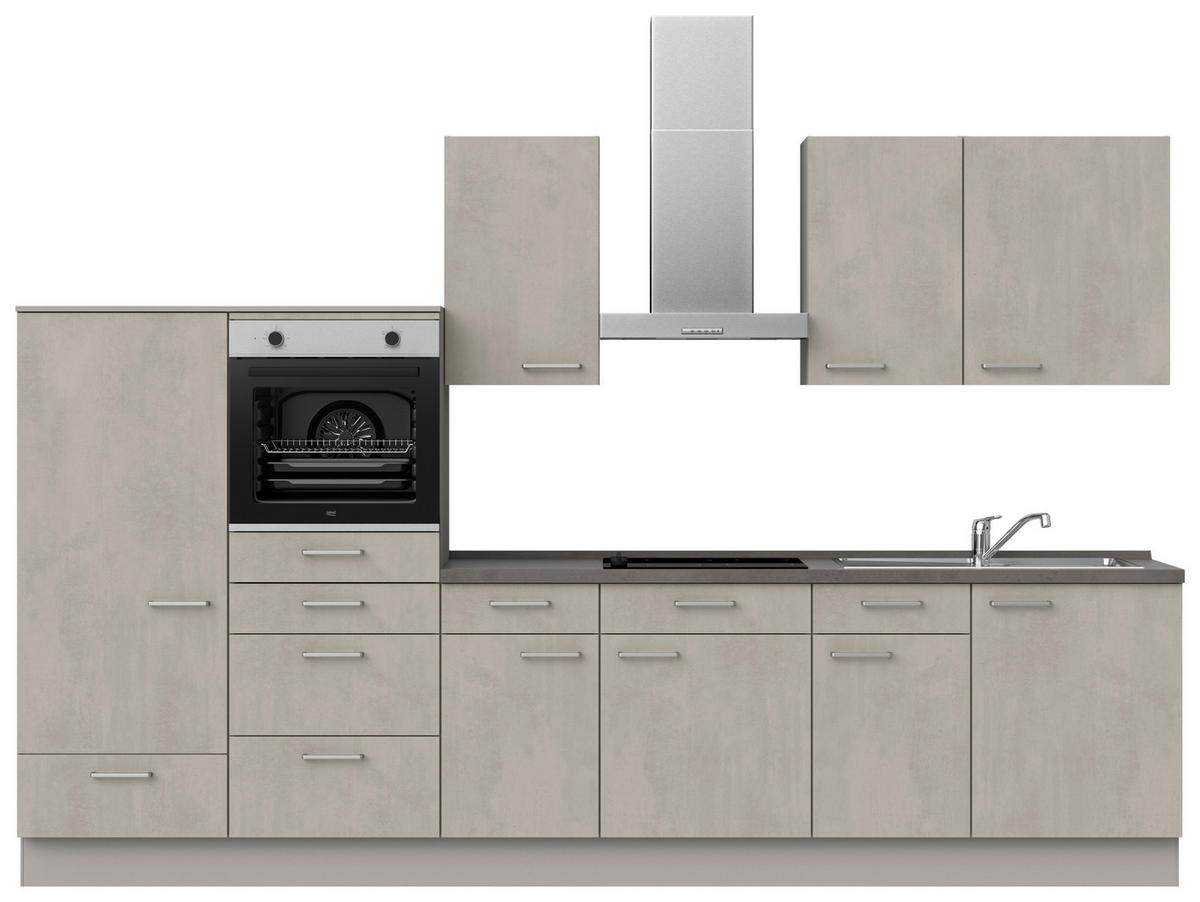 KÜCHENLEERBLOCK Riva 330 cm  in Hellgrau, Grau, Schieferfarben  - Schieferfarben/Edelstahlfarben, MODERN, Holzwerkstoff/Metall (330cm) - Nobilia