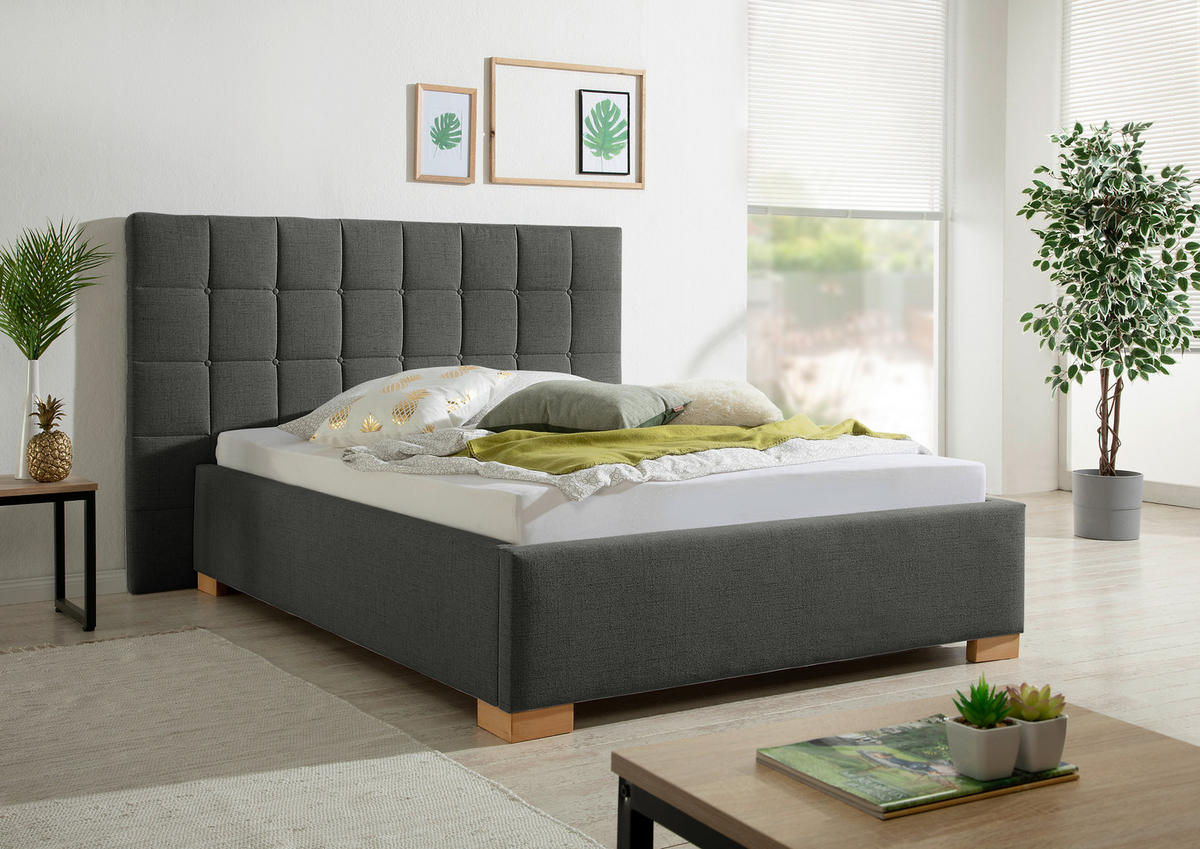 POLSTERBETT 140/200 cm,  in Anthrazit,  - Anthrazit/Naturfarben, MODERN, Holz/Textil (140/200cm) - Livetastic
