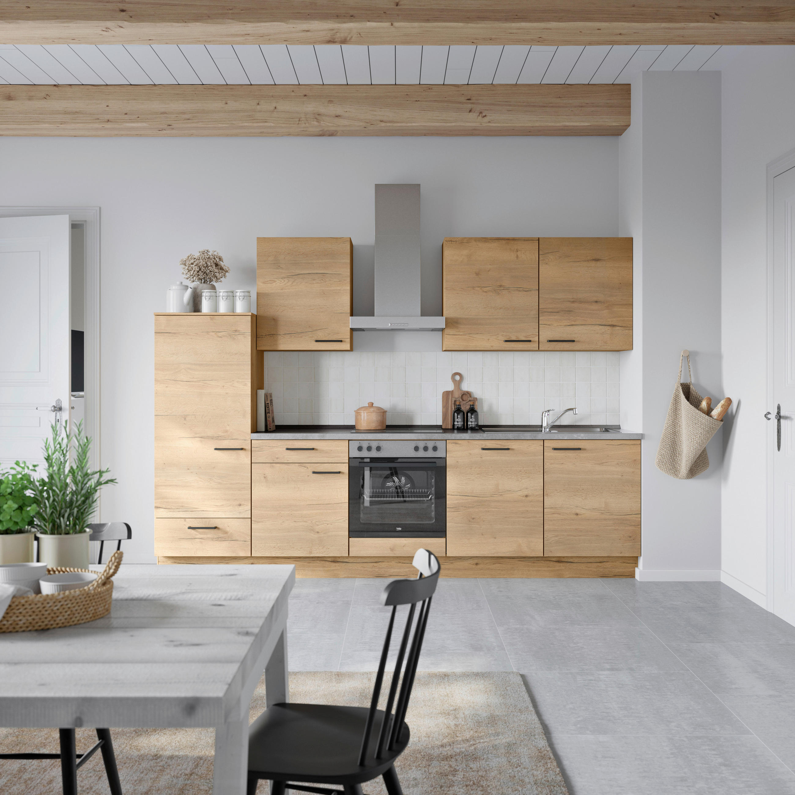 KÜCHENBLOCK 300 cm   in Eichefarben, Schieferfarben  - Schieferfarben/Eichefarben, MODERN, Holzwerkstoff/Metall (300cm) - Nobilia