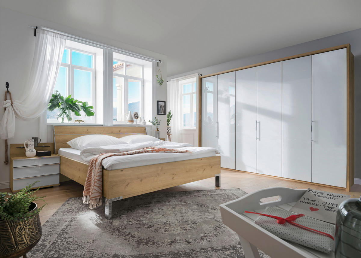 FALTTÜRENSCHRANK in Eiche Bianco, Champagner  - Chromfarben/Eiche Bianco, Konventionell, Glas/Holzwerkstoff (300/216/58cm) - Venda