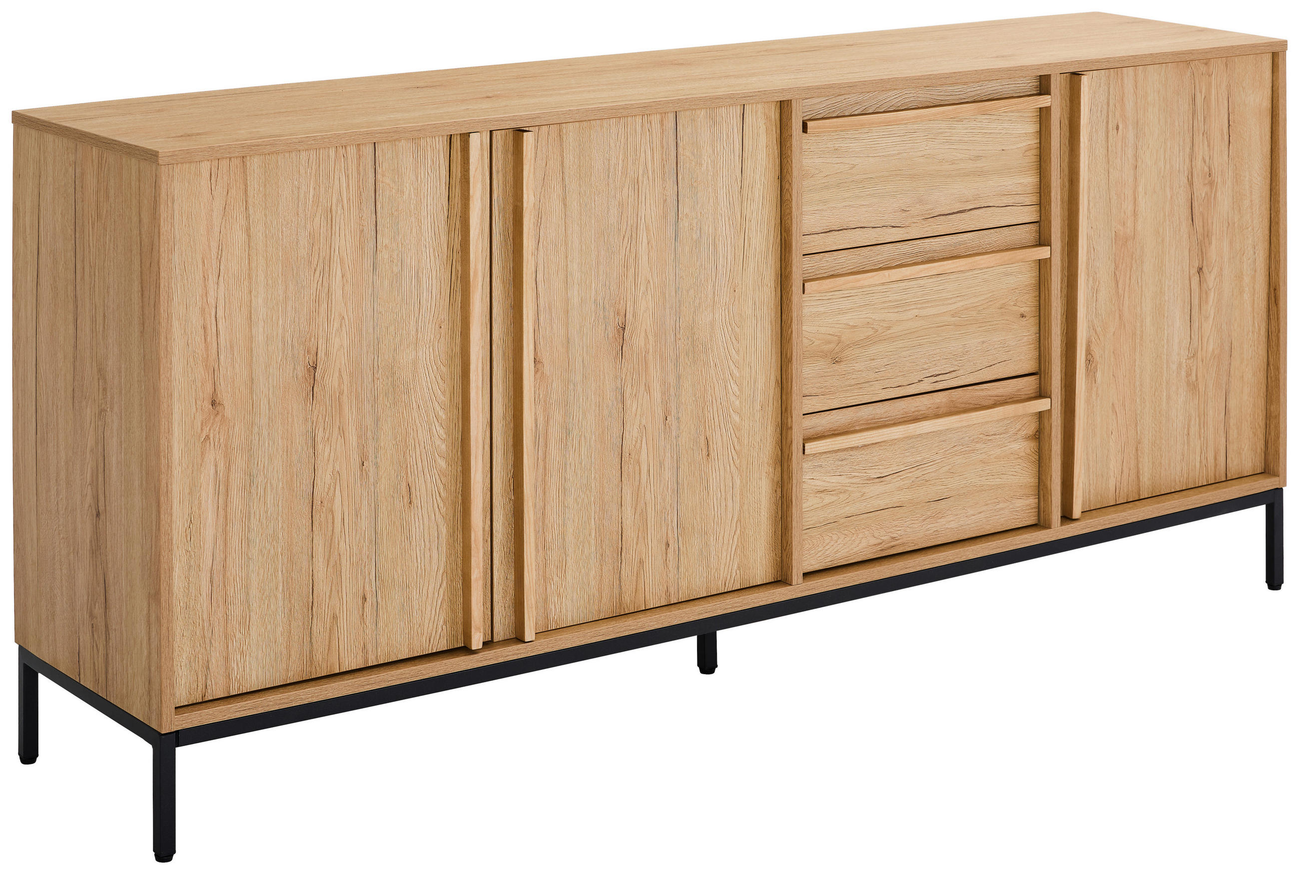 SIDEBOARD WABI 180/81/40 cm 3 Schublade(n)  - Eichefarben/Schwarz, Design, Holz/Holzwerkstoff (180/81/40cm) - Xora