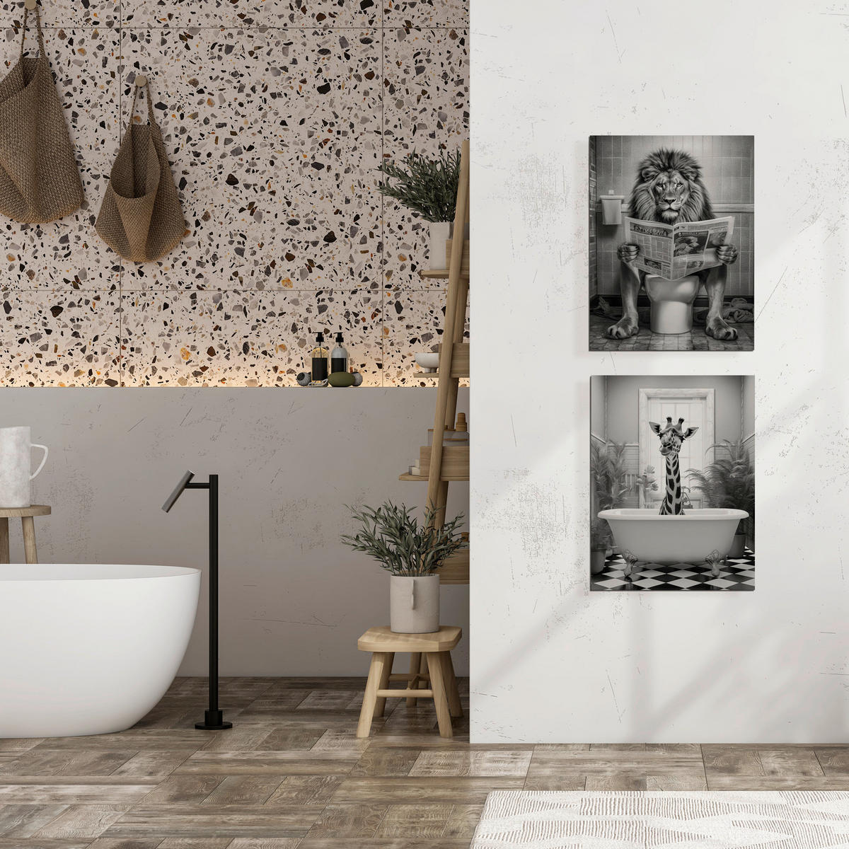 BILDERSET - Hellgrau/Schwarz, Basics, Holz/Textil (2x32/42cm)