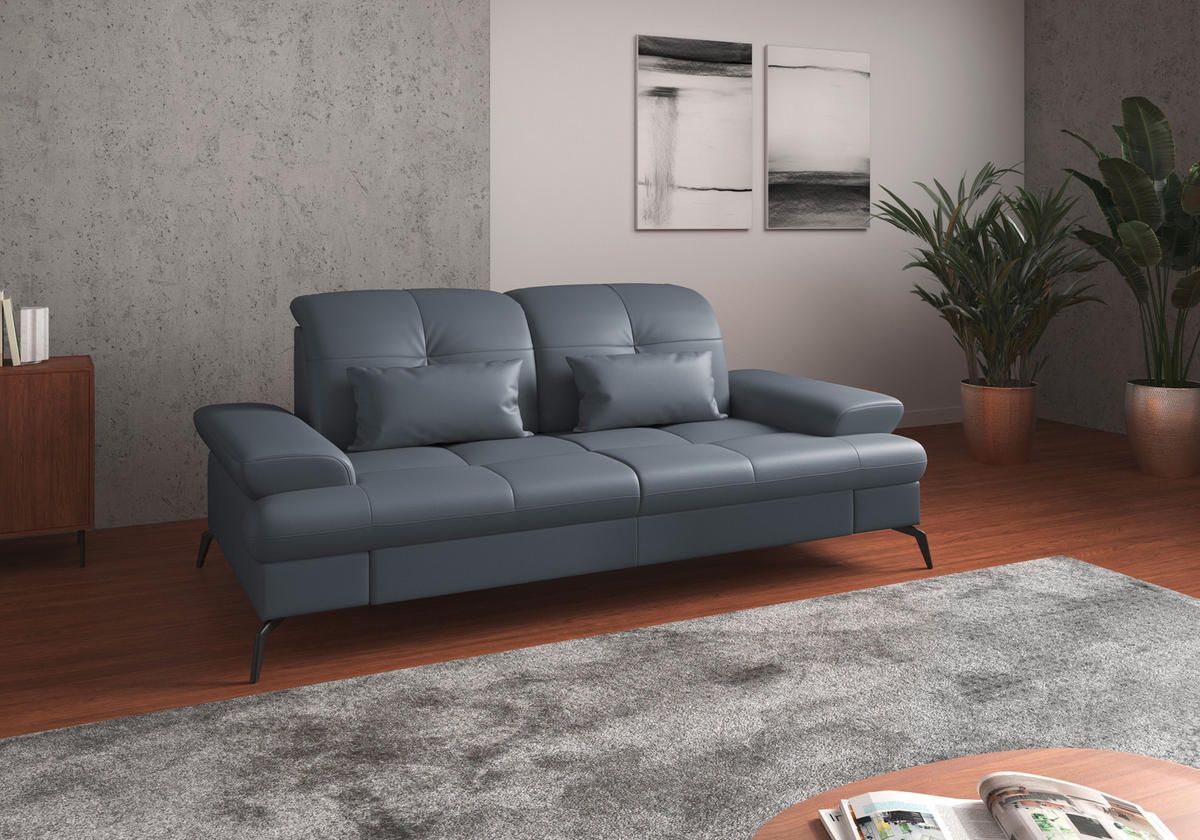 3-SITZER-SOFA in Vliesstoff Kombination Echtleder/Stoff Graublau  - Graublau/Schwarz, Konventionell, Leder/Textil (212/90/122cm) - Sit & More