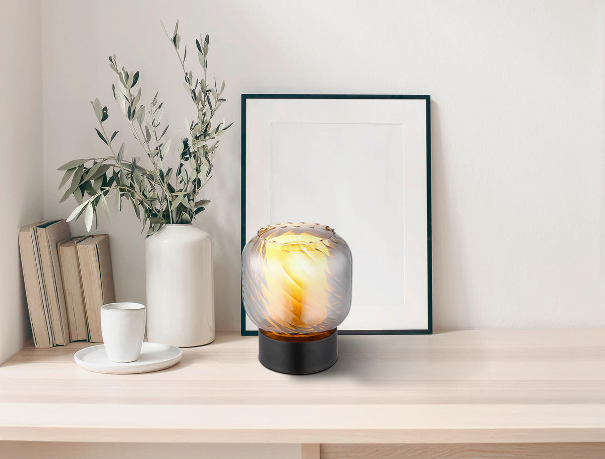 STOLNÍ LAMPA, E27, 14/17 cm  - šedá/černá, Design, kov/plast (14/17cm) - Globo