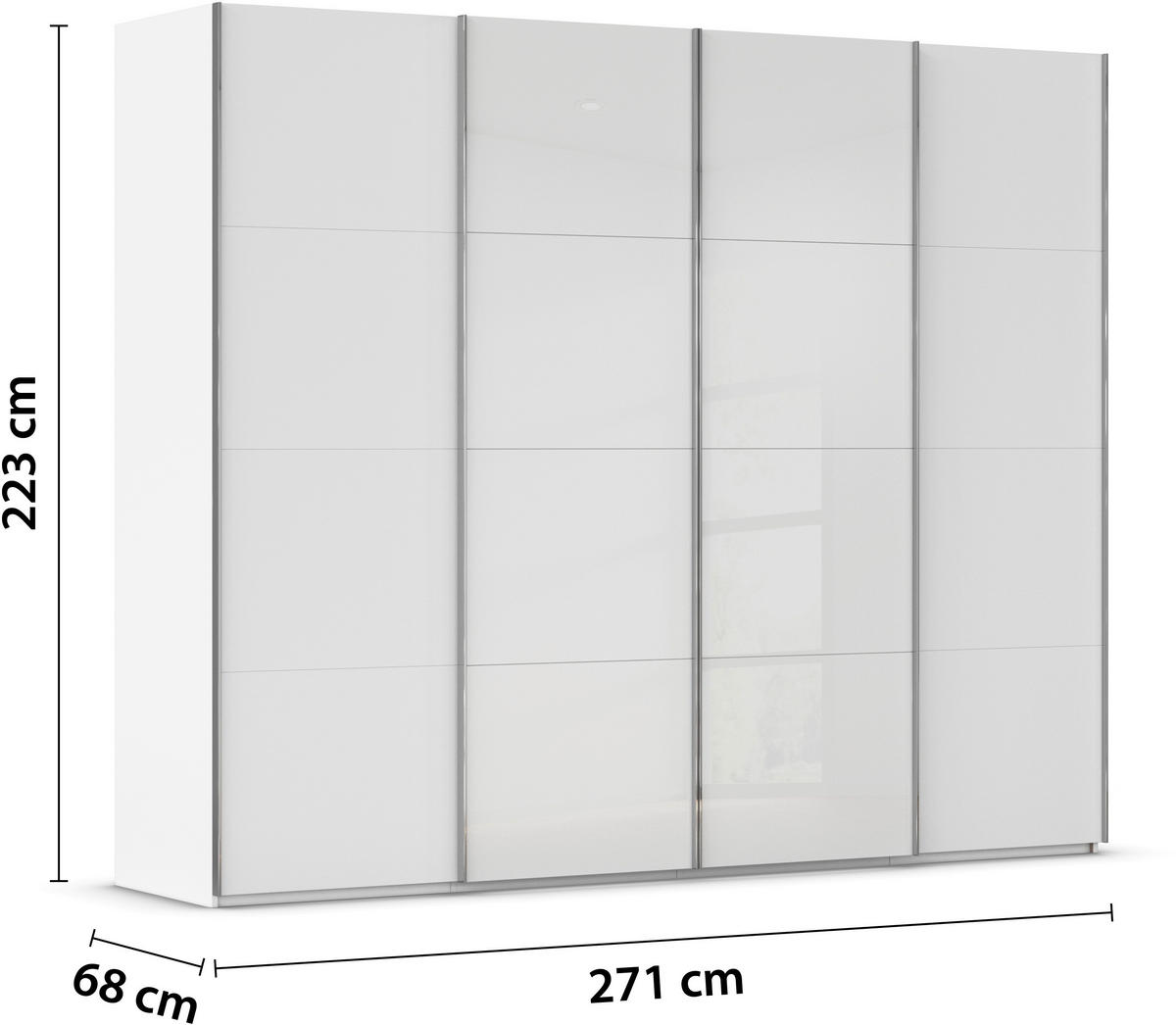 SCHWEBETÜRENSCHRANK 271/223/68 cm 4-türig Weiß  - Chromfarben/Weiß, KONVENTIONELL, Glas/Holzwerkstoff (271/223/68cm) - Novel