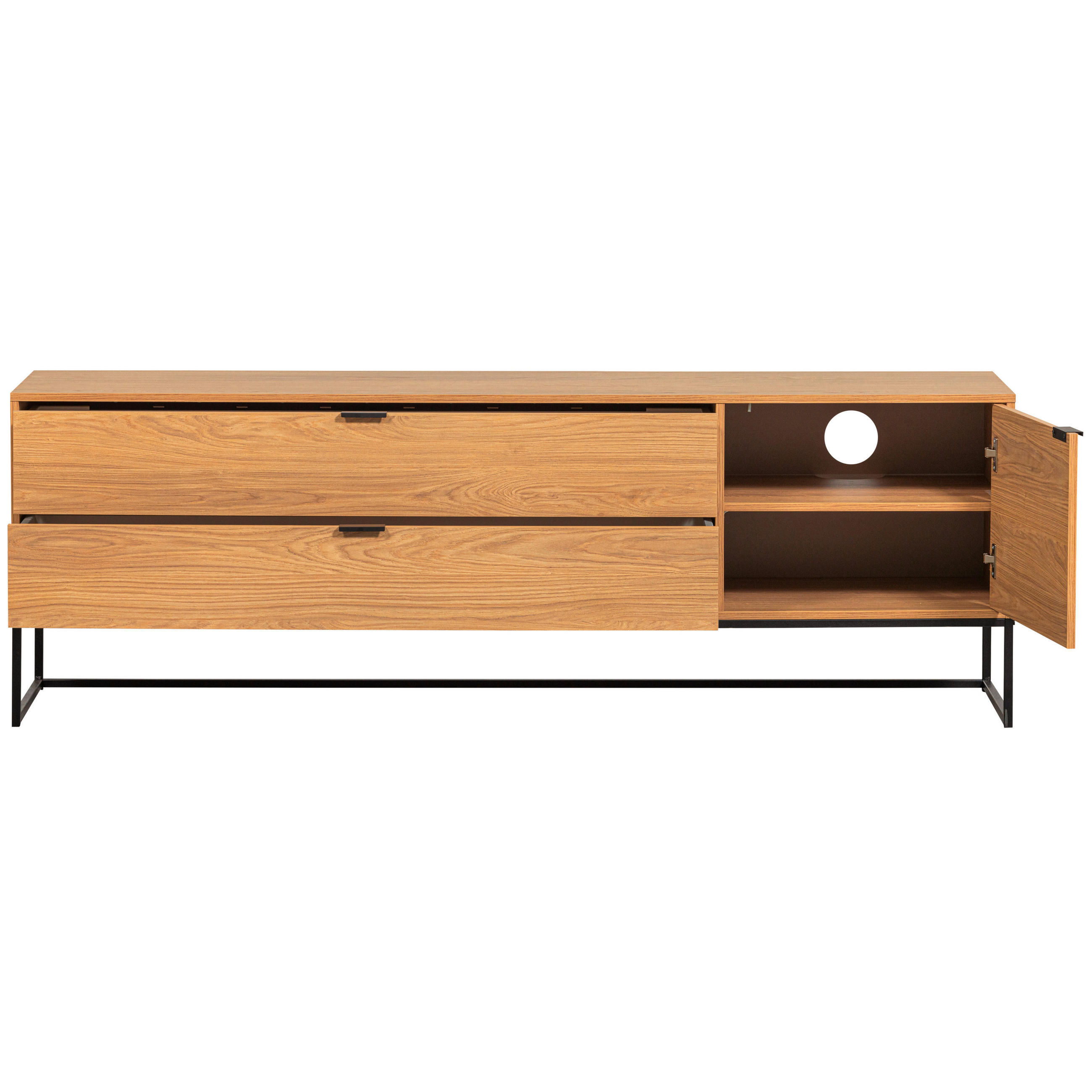 LOWBOARD Silas  in 180/61/44 cm  - Eichefarben/Schwarz, Design, Holz/Metall (180/61/44cm) - Livetastic