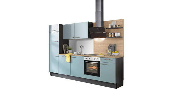 KÜCHENBLOCK 290 cm   in Graphitfarben, Eichefarben, Hellgrün  - Edelstahlfarben/Eichefarben, Design, Holzwerkstoff/Metall (290cm) - Xora