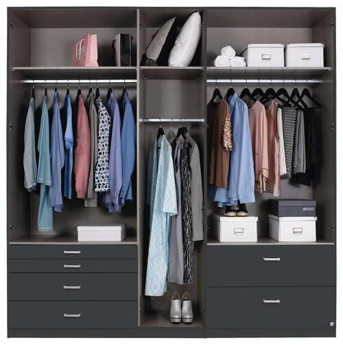 Thumbnail - Xora Drehtürenschrank, Grau, Kunststoff, 4 Fächer, 6 Schublade(n) Schubladen, 226x229x54 cm, Blauer Engel, Goldenes M, M...