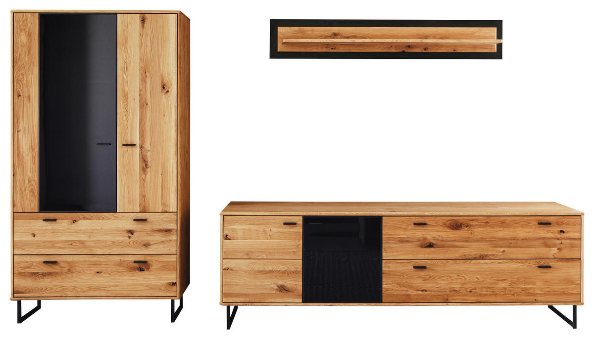 WOHNWAND  in Wildeiche, Anthrazit  319/186/50 cm  - Wildeiche/Anthrazit, Design, Glas/Holz (319/186/50cm) - MID.YOU
