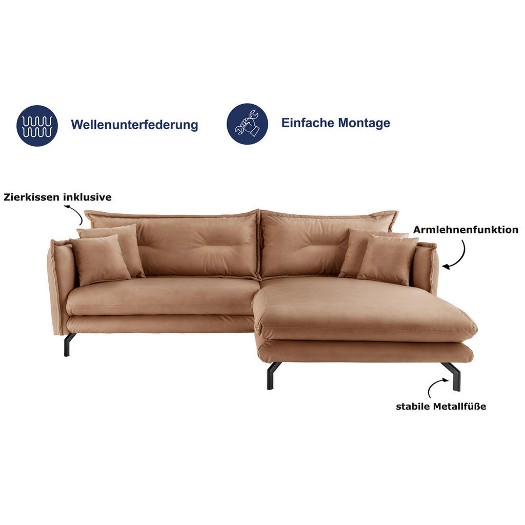 Thumbnail - Livetastic Ecksofa, Anthrazit, Textil, 4-Sitzer, Füllung: Schaumstoff, L-Form, Ottomane rechts, 255x180 cm, Made in Euro...