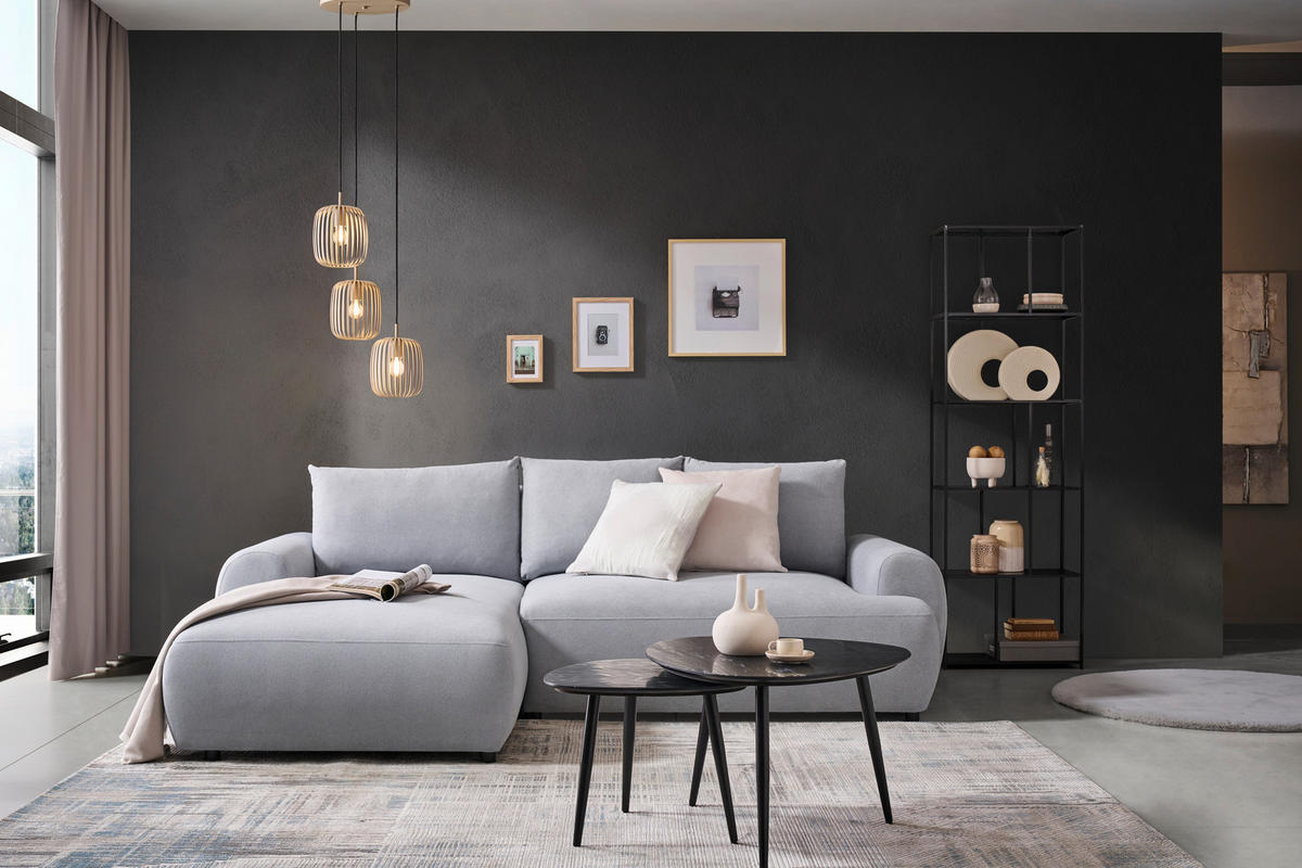 ECKSOFA in Webstoff Grau  - Schwarz/Grau, Modern, Kunststoff/Textil (175/265cm) - MID.YOU