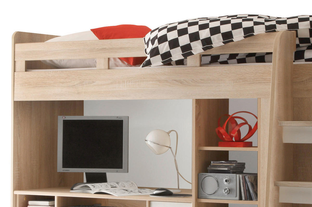 LOFTSÄNG 90/200 cm  - vit/ekfärgad, Modern, trämaterial (90/200cm) - MID.YOU