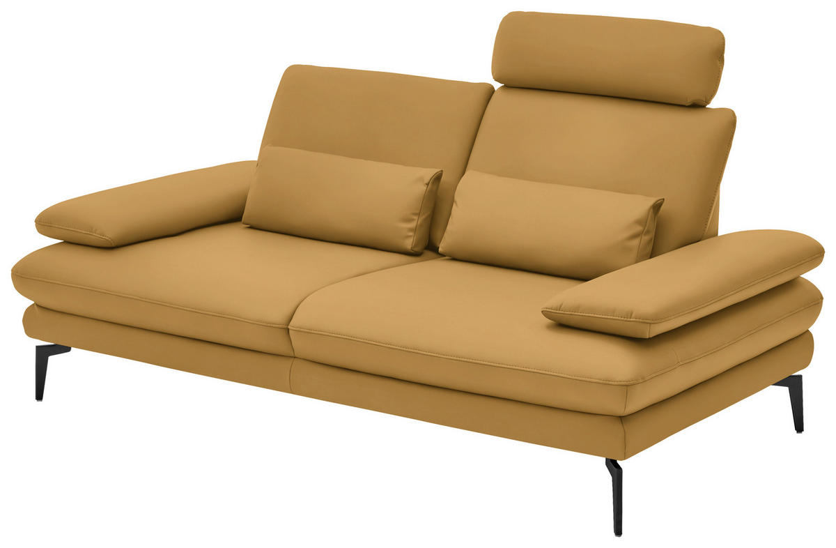 2,5-SITZER in Echtleder Gelb  - Gelb/Schwarz, Design, Leder/Metall (196/86/104cm) - Dieter Knoll