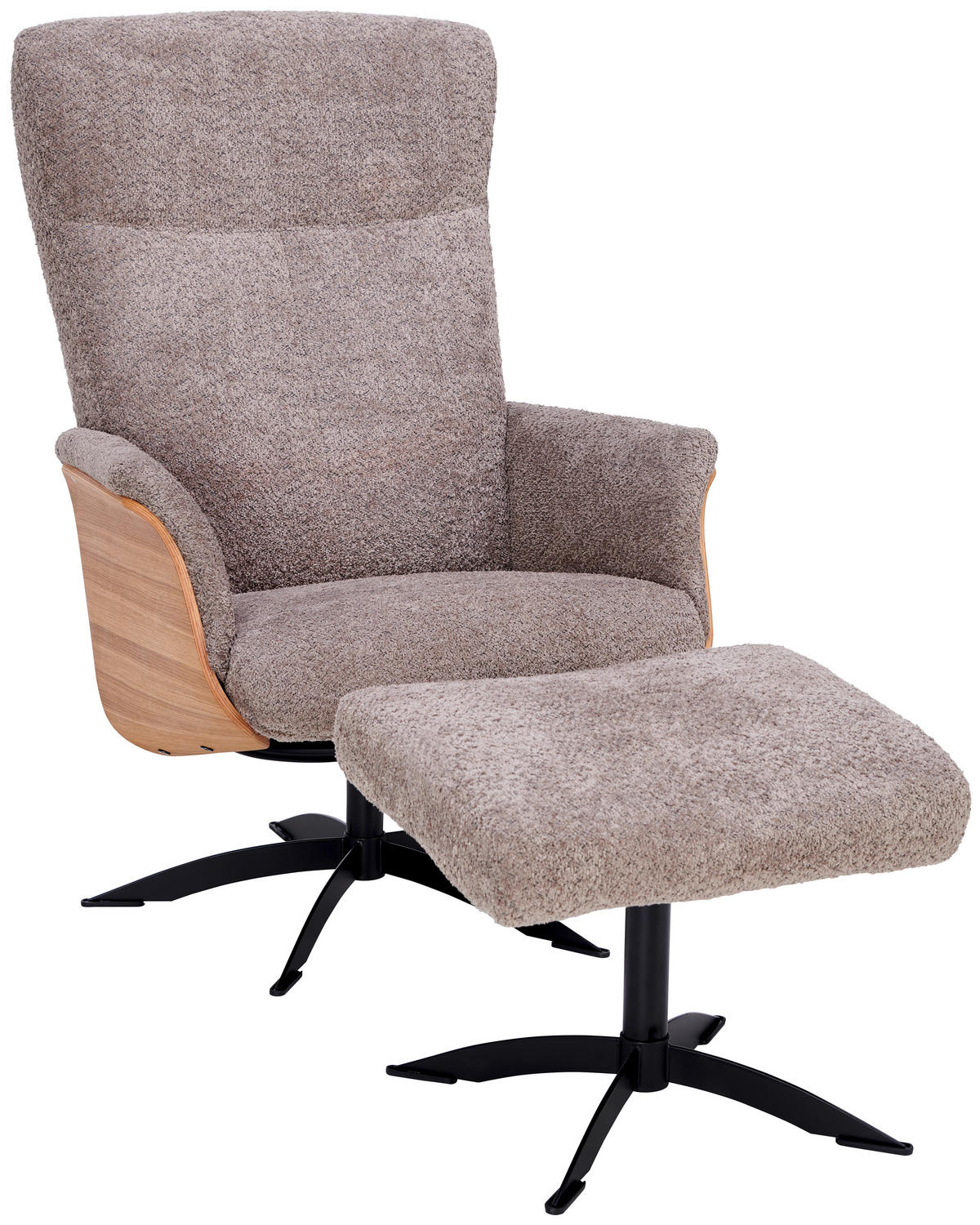 RELAXSESSEL Teddystoff Relaxfunktion    - Hellbraun/Schwarz, Design, Holz/Textil (71/104/77cm) - Welnova