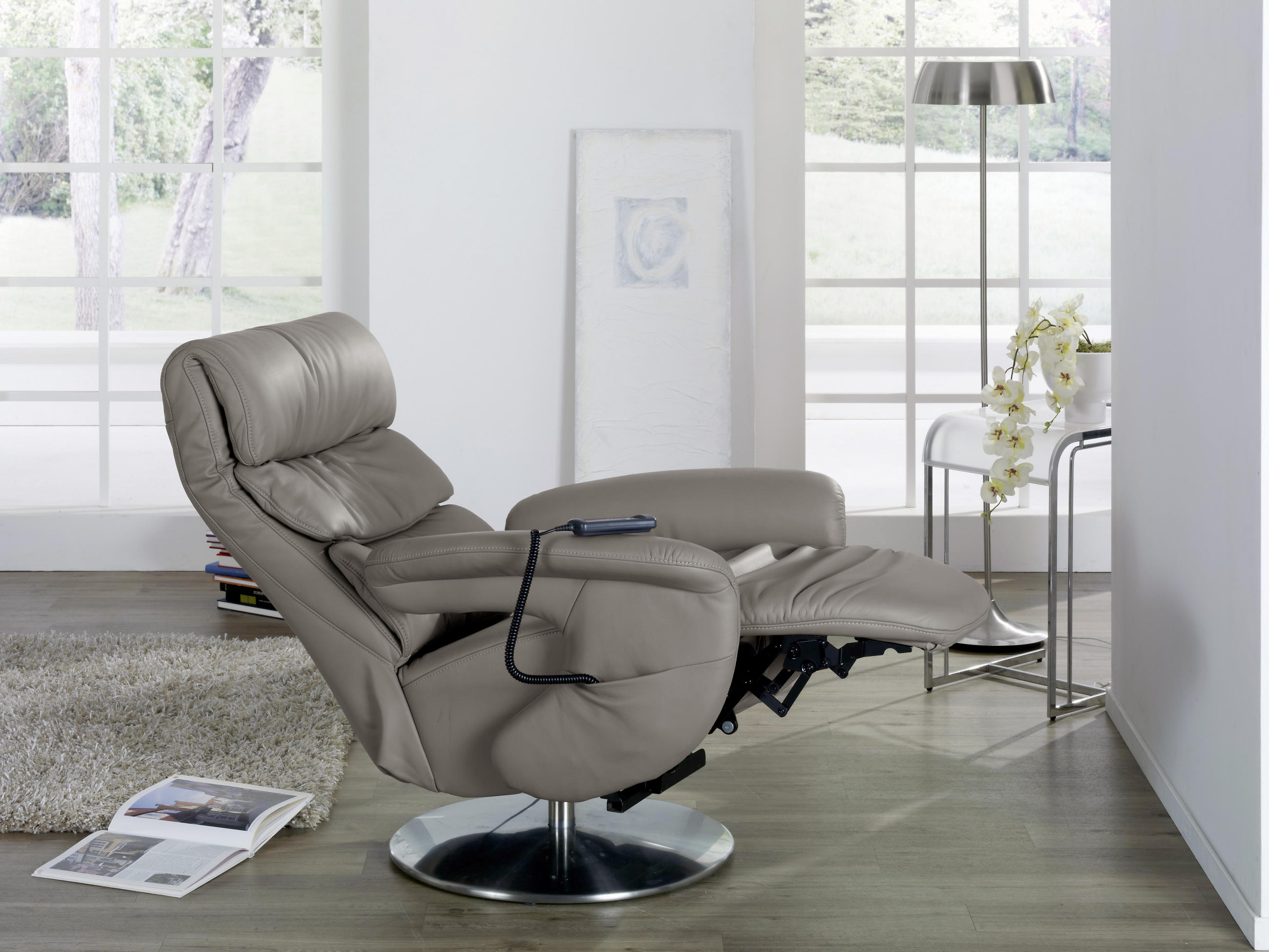 RELAXSESSEL in Leder Grau  - Edelstahlfarben/Grau, KONVENTIONELL, Leder (84/118/96cm) - Himolla