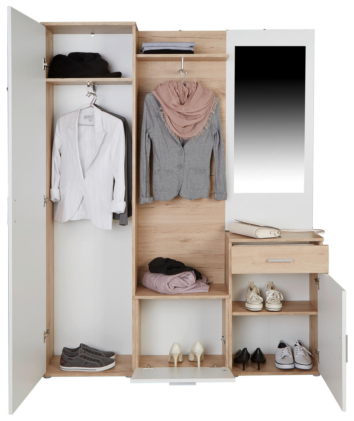 GARDEROBE 5-teilig  in 150/190/29 cm  - Eichefarben/Weiß, MODERN, Glas/Holzwerkstoff (150/190/29cm) - MID.YOU