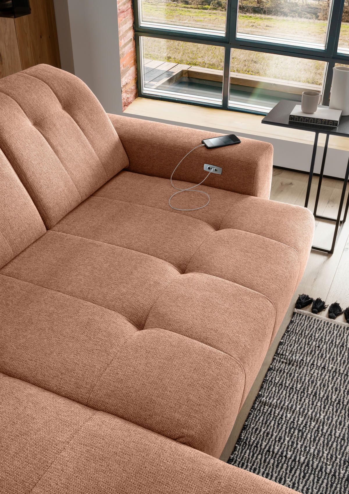 ECKSOFA Koralle Chenille  - Koralle/Schwarz, MODERN, Textil/Metall (180/258cm) - Livetastic