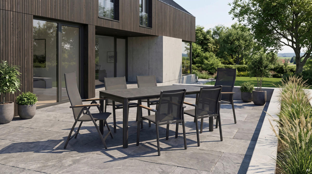 GARTENKLAPPSESSEL Aluminium Graphitfarben, Grau, Teakfarben  - Graphitfarben/Naturfarben, Design, Holz/Textil (62/109/71cm) - Zebra 