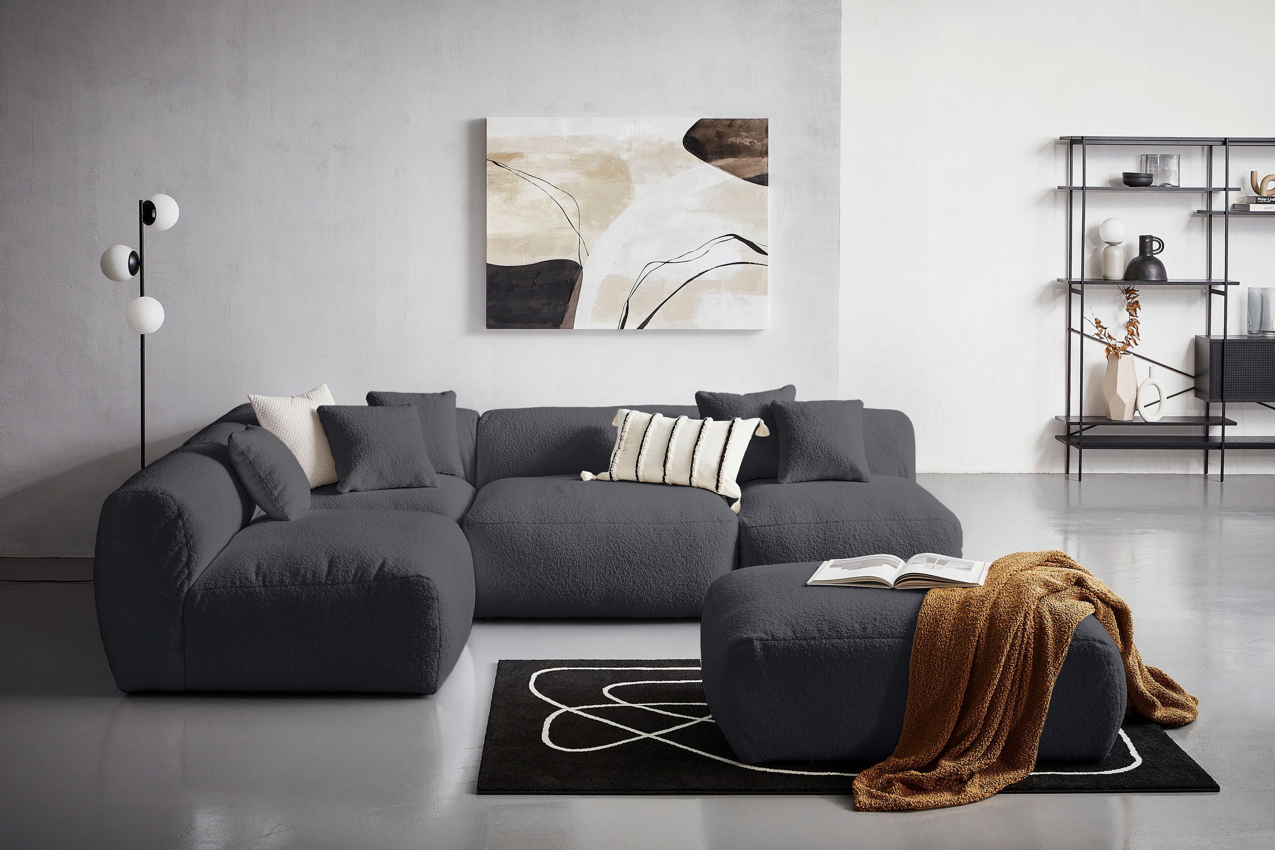 SOFAELEMENT BLOOM Flachgewebe, Teddystoff Dunkelgrau  - Dunkelgrau, Trend, Textil (85/70/122cm) - Livetastic