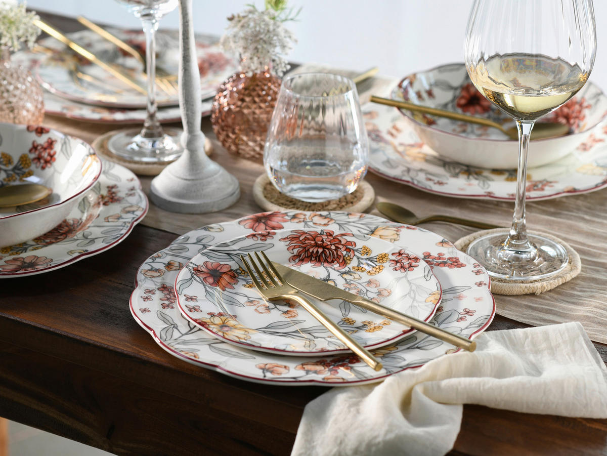 TAFELSERVICE Fiore 12-teilig  - Bordeaux/Weiß, Basics, Keramik - Creatable