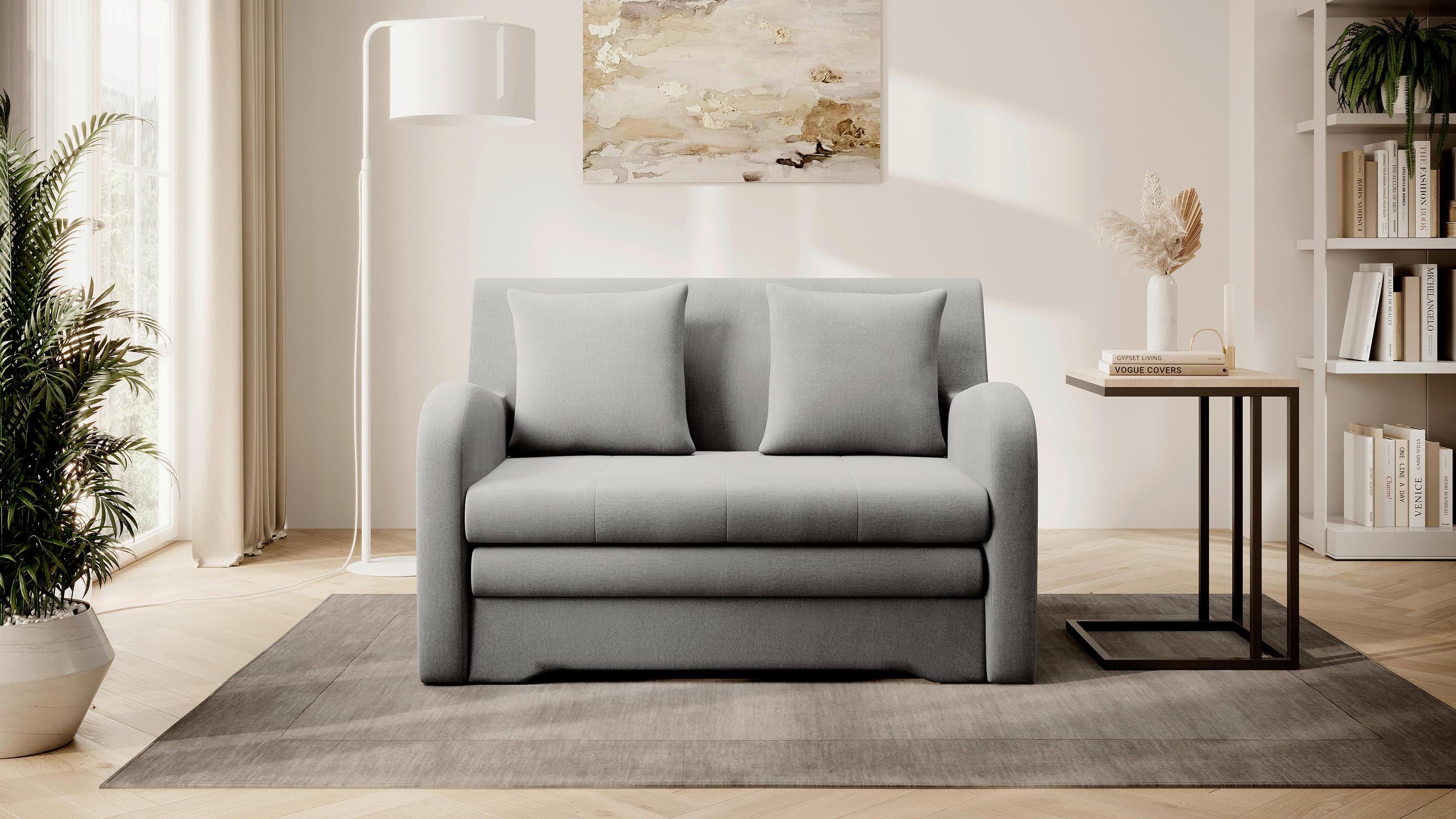 SCHLAFSOFA Samt Hellgrau  - Hellgrau/Schwarz, Design, Kunststoff/Textil (244/97/97cm) - MID.YOU