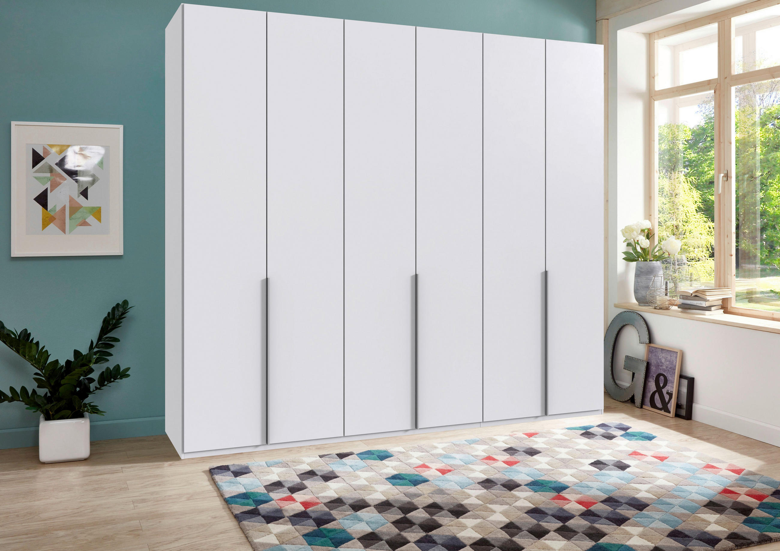 GARDEROB MED GÅNGJÄRN 270/236/58 cm 6-dörrar - vit/aluminiumfärg, Modern, metall/trämaterial (270/236/58cm) - MID.YOU