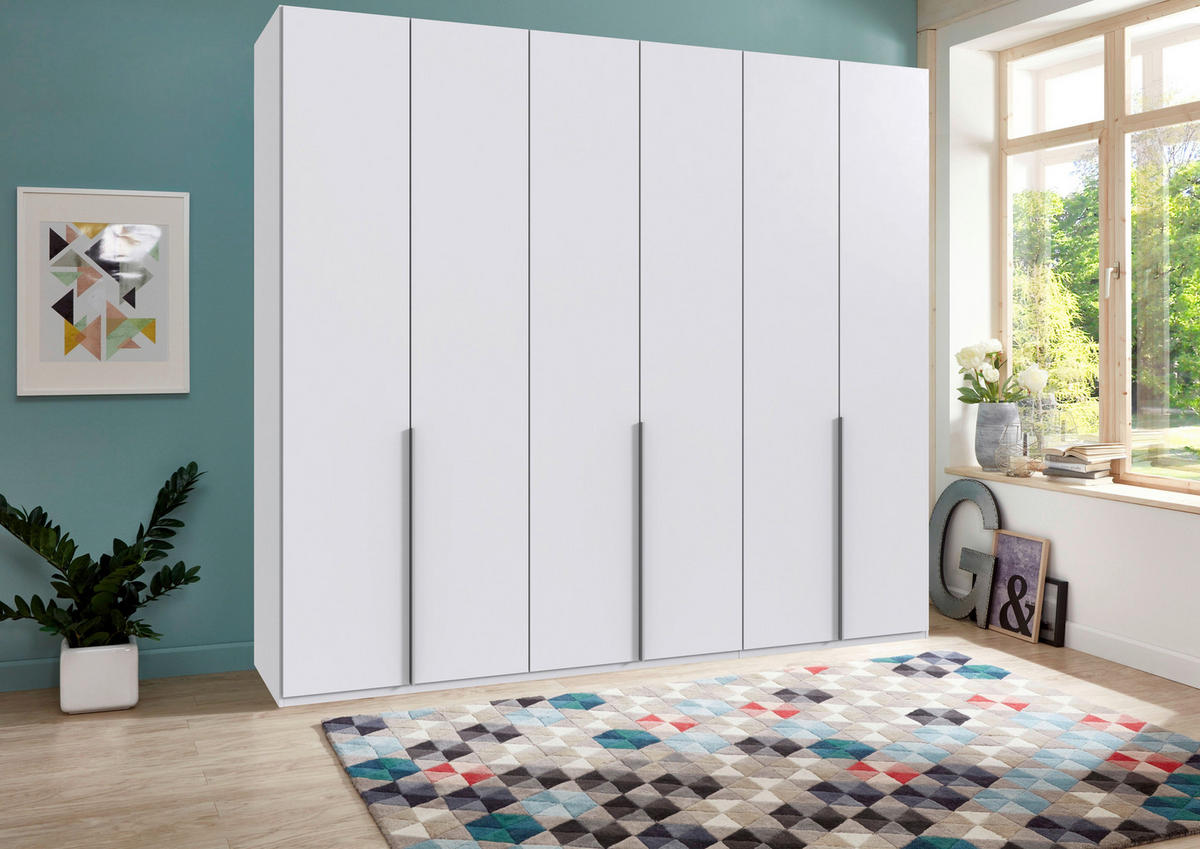 DREHTÜRENSCHRANK in Weiss  - Weiss/Alufarben, Modern, Holzwerkstoff/Metall (270/236/58cm) - MID.YOU
