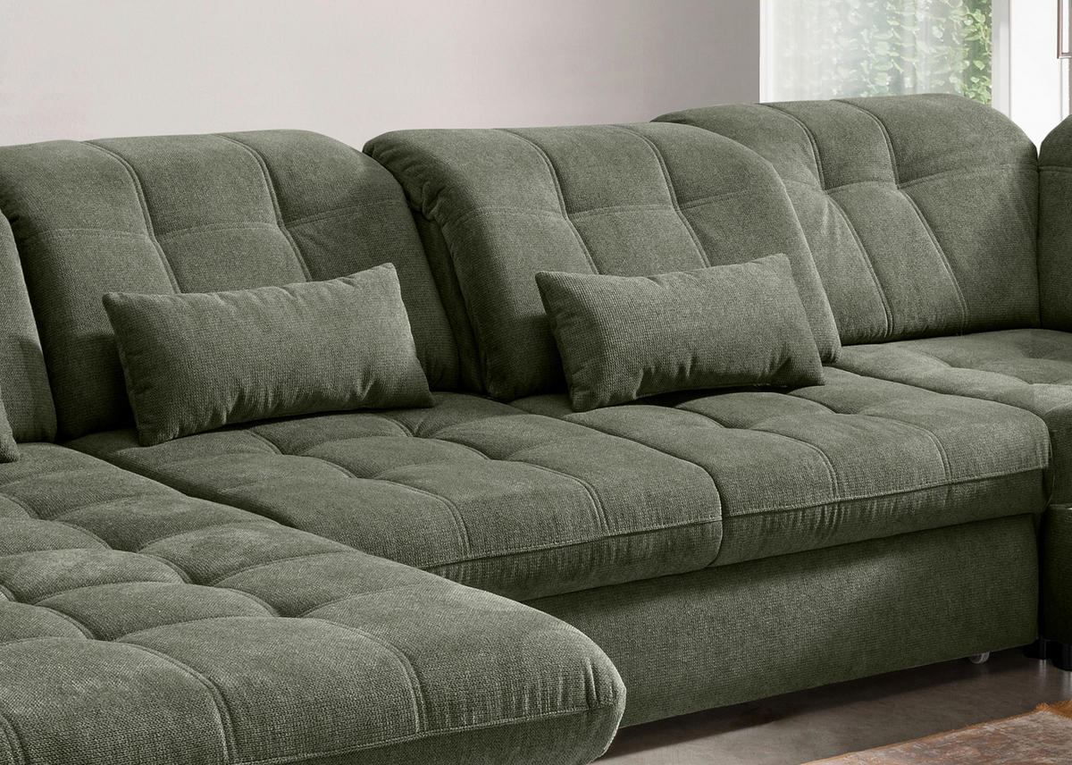 WOHNLANDSCHAFT in Chenille Dunkelgrün  - Dunkelgrün/Schwarz, Modern, Textil/Metall (184/387/252cm) - Livetastic