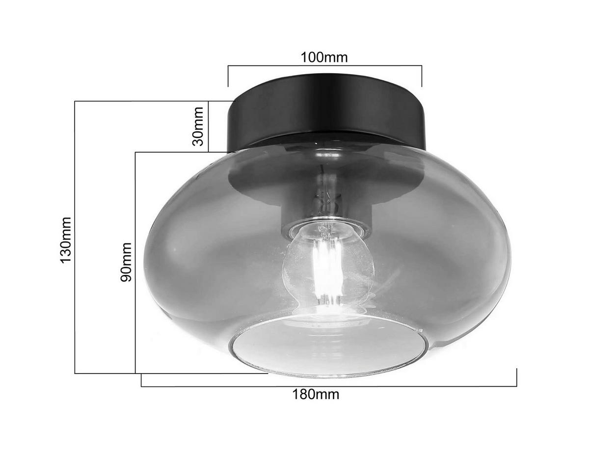 DECKENLEUCHTE 18/13 cm   - Schwarz, Design, Glas/Metall (18/13cm) - Novel
