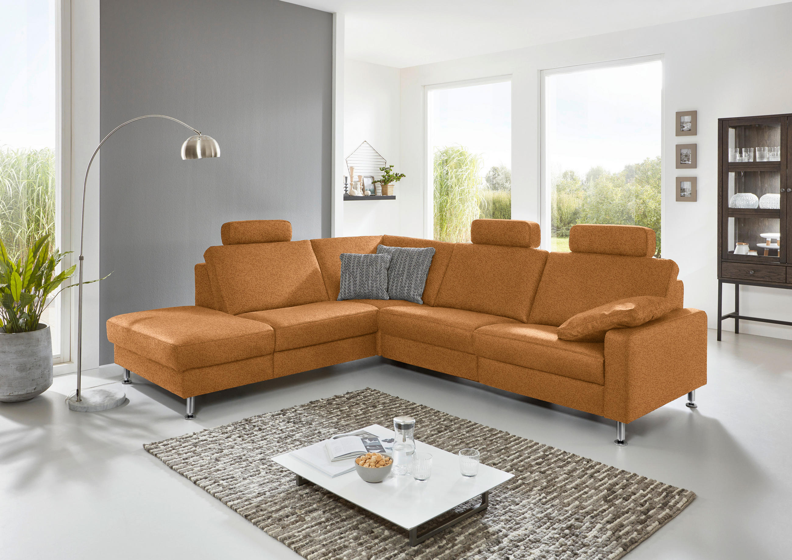ECKSOFA in Mikrofaser Hellbraun  - Hellbraun/Alufarben, Design, Textil/Metall (242/275cm) - Dieter Knoll
