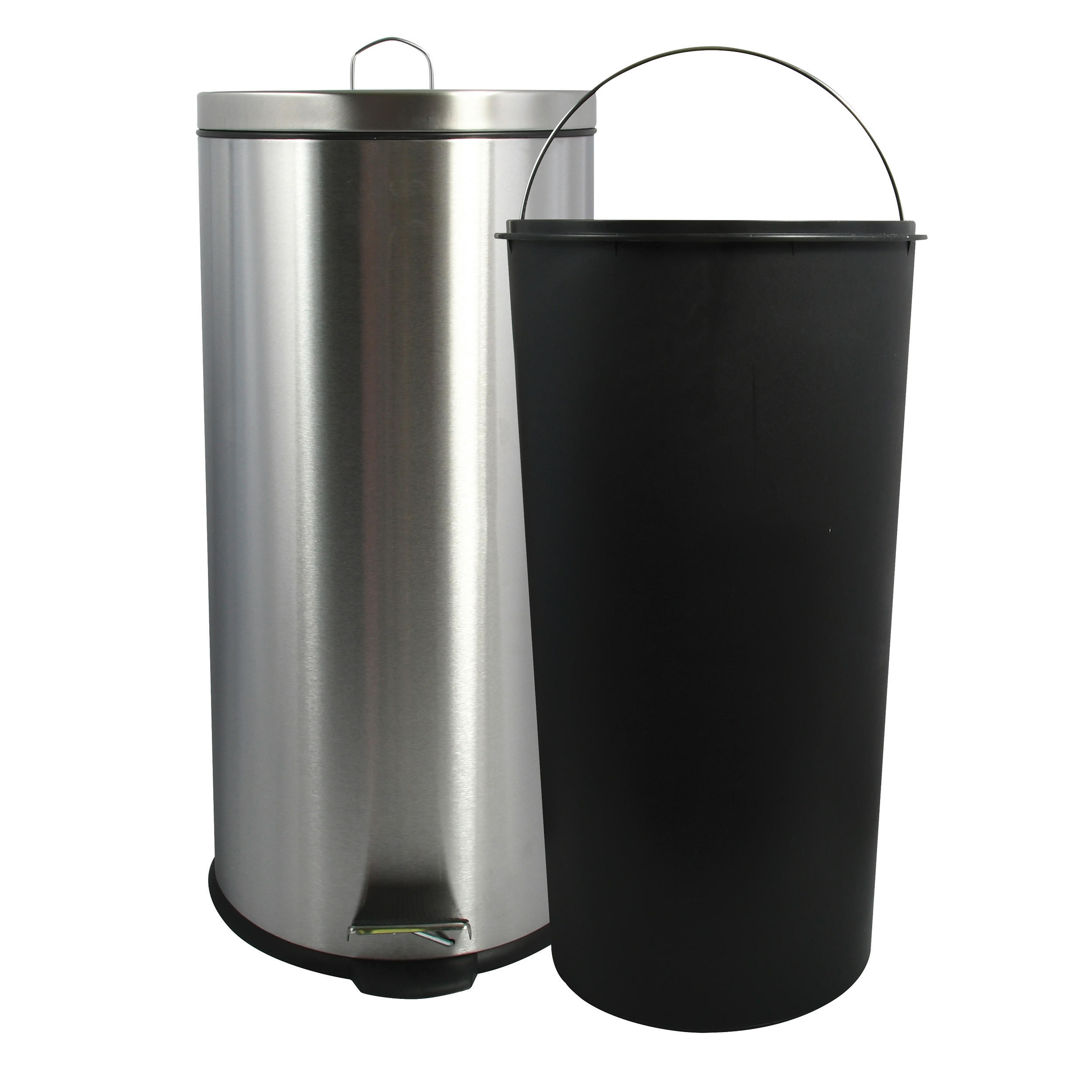ABFALLEIMER 30 L  - Silberfarben/Schwarz, Basics, Kunststoff/Metall (29.5/63.5/29.5cm) - Spirella