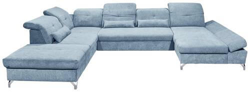 WOHNLANDSCHAFT in Mikrovelours Blau  - Blau/Silberfarben, Modern, Textil/Metall (245/350/168cm) - MID.YOU